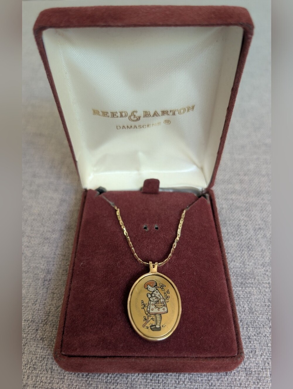 Vtg Reed & Barton Damascene Berta Hummel Limited Edition Pendant Necklace w/ Box